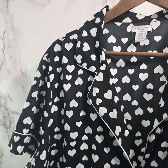 Anthropologie Pajamas Womens 2X Black White PJ Set Shorts Heart Polka Dot Button - Picture 2 of 15